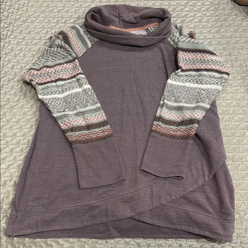 Maurices Purple and Striped Cowl Neck Top